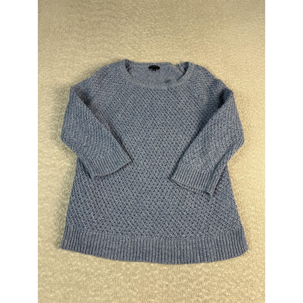 Talbots Sweater Womens Medium Blue Waffle Knit‎ Crewneck Tunic Pullover Casual